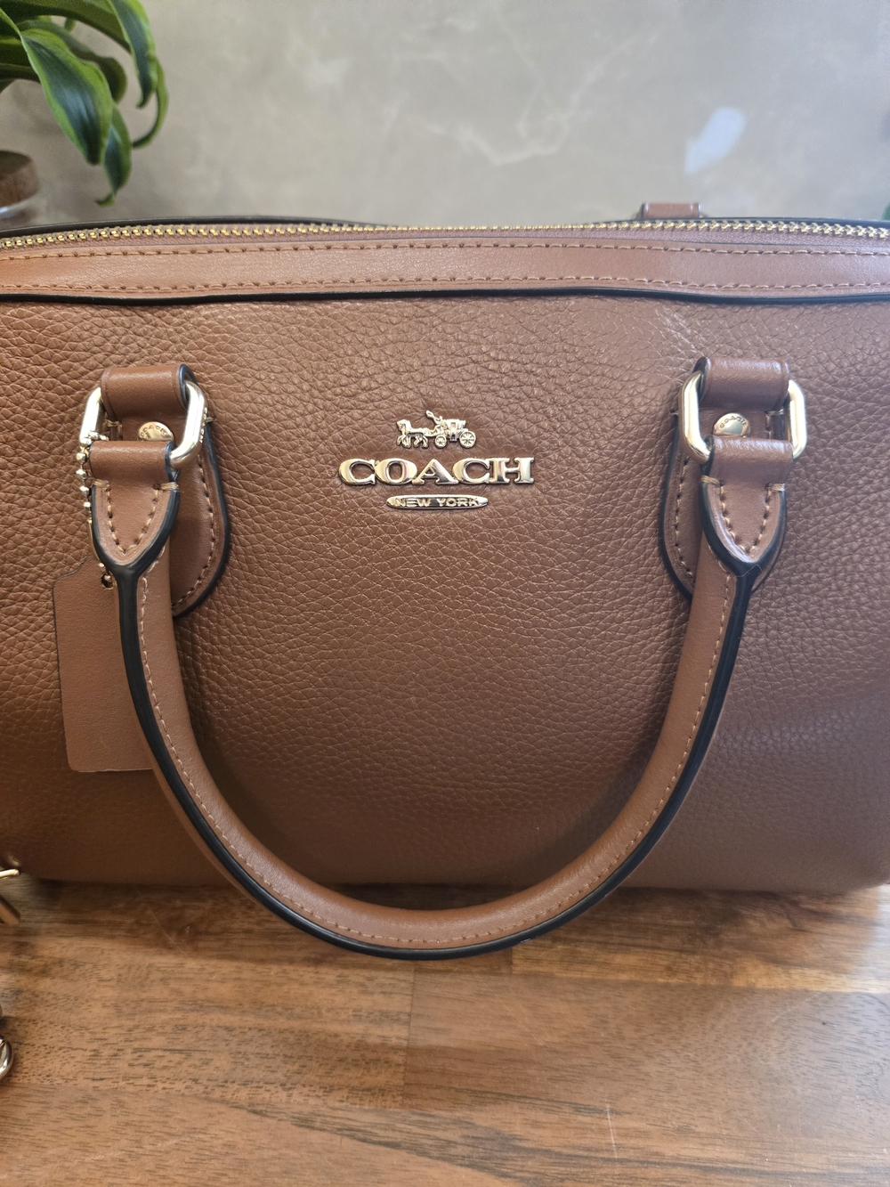 Coach Rowan Satchel Medium Leather & Suede Redwood Brown Bonus Charm Included - Picture 2 of 14